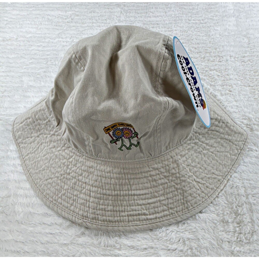 Adams Cool-Crown Beige Bucket Hat NWT Walking Daisy Flower Character Sun Cap